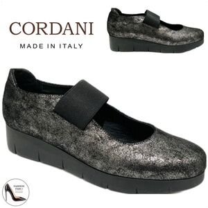Cordani Metallic Black Pewter Leather Mary Janes Platform Shoes Suede Loafers 39